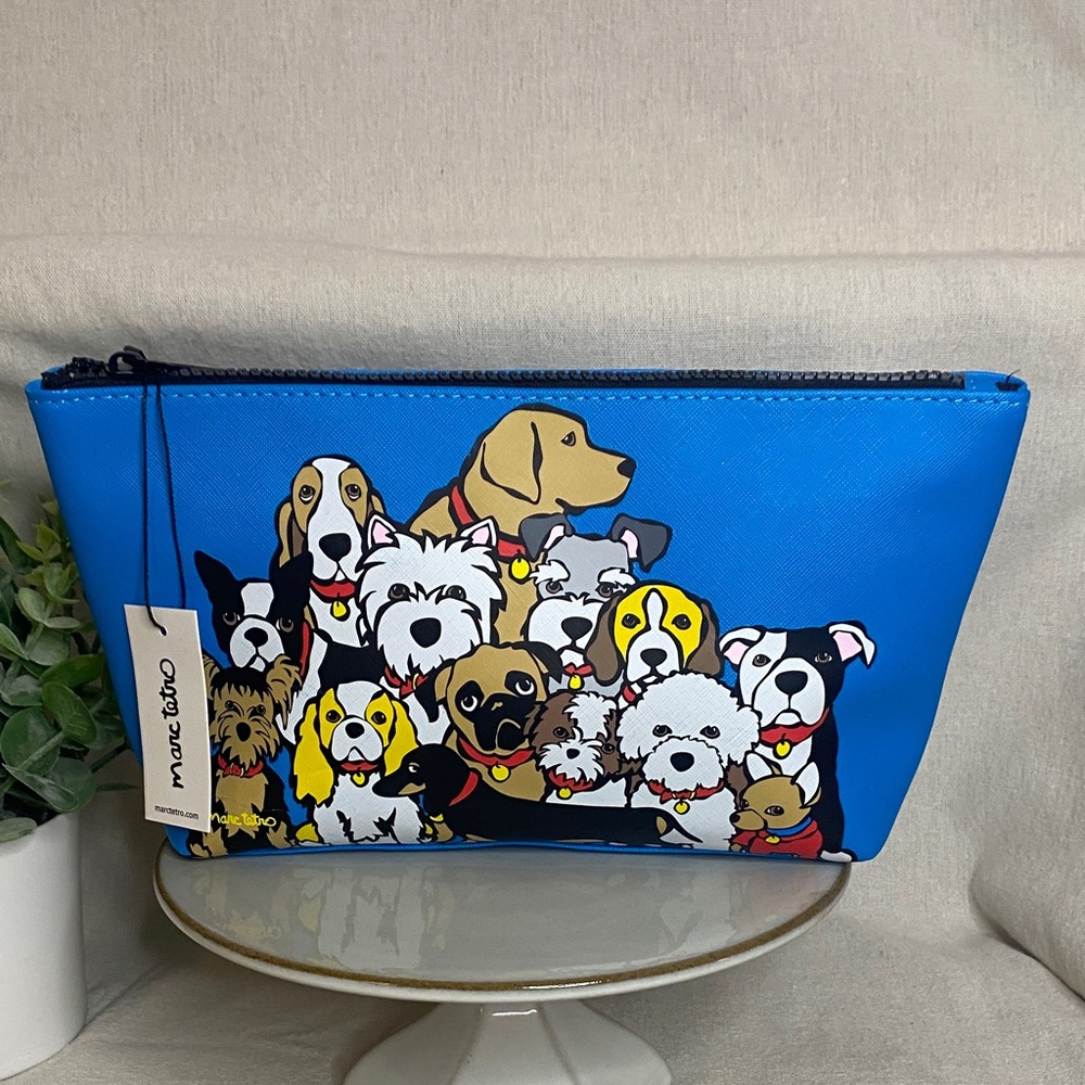 NWT Marc Tetro "All My Dogs" Cosmetic Case, Blue